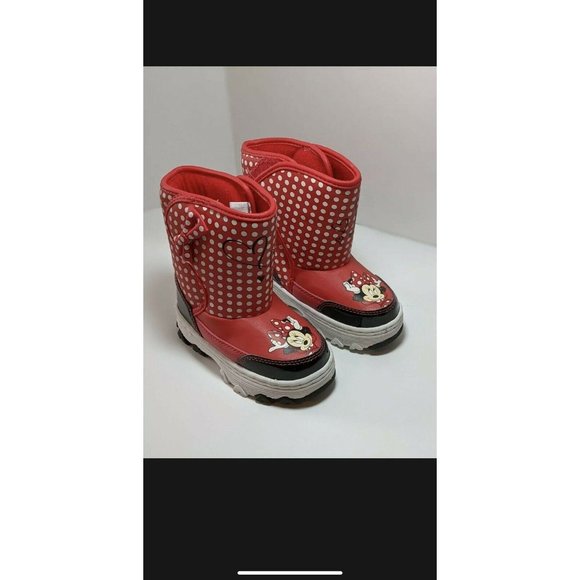 Disney Minnie Mouse Girls Winter Snow Boots  Size M 5/6 Red, polka dots - Picture 1 of 6